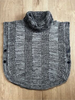 Woman Within Marled Knit Cowl Neck Poncho Sweater Vest Blue Navy 1X Plus Size